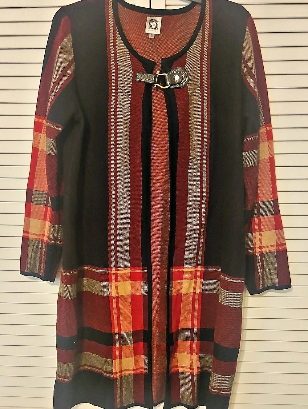 Anne Klein Plaid Cardigan in Black & Red Like New